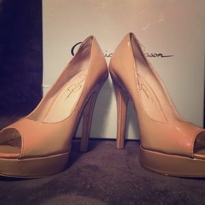4” heels, Jessica Simpson, open-toe size 8. Nude.